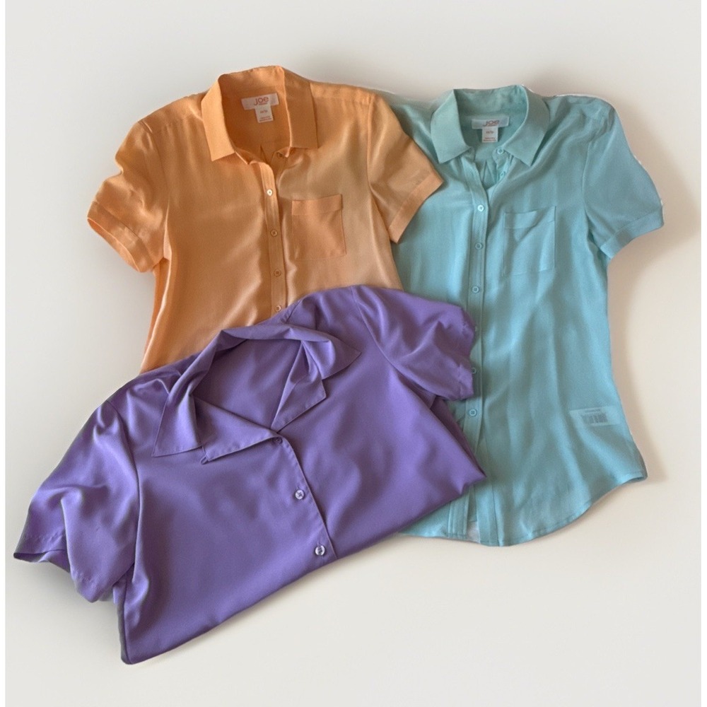 Lot 3 Short Sleeve Tops: 2 Joe Fresh 100% Silk + 1 Bonus Blouse XS